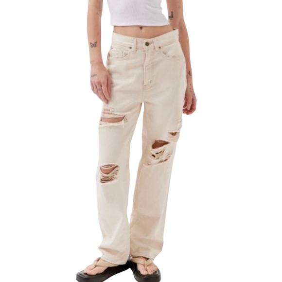 Urban Outfitters BDG High Rise Distressed Baggy Jeans in Speckled Ecru - Picture 3 of 16